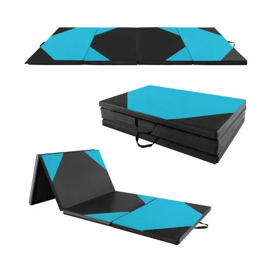 10 Feet x 4 Feet x 2 Inch Folding Exercise Mat with Hook and Loop Fasteners-Navy