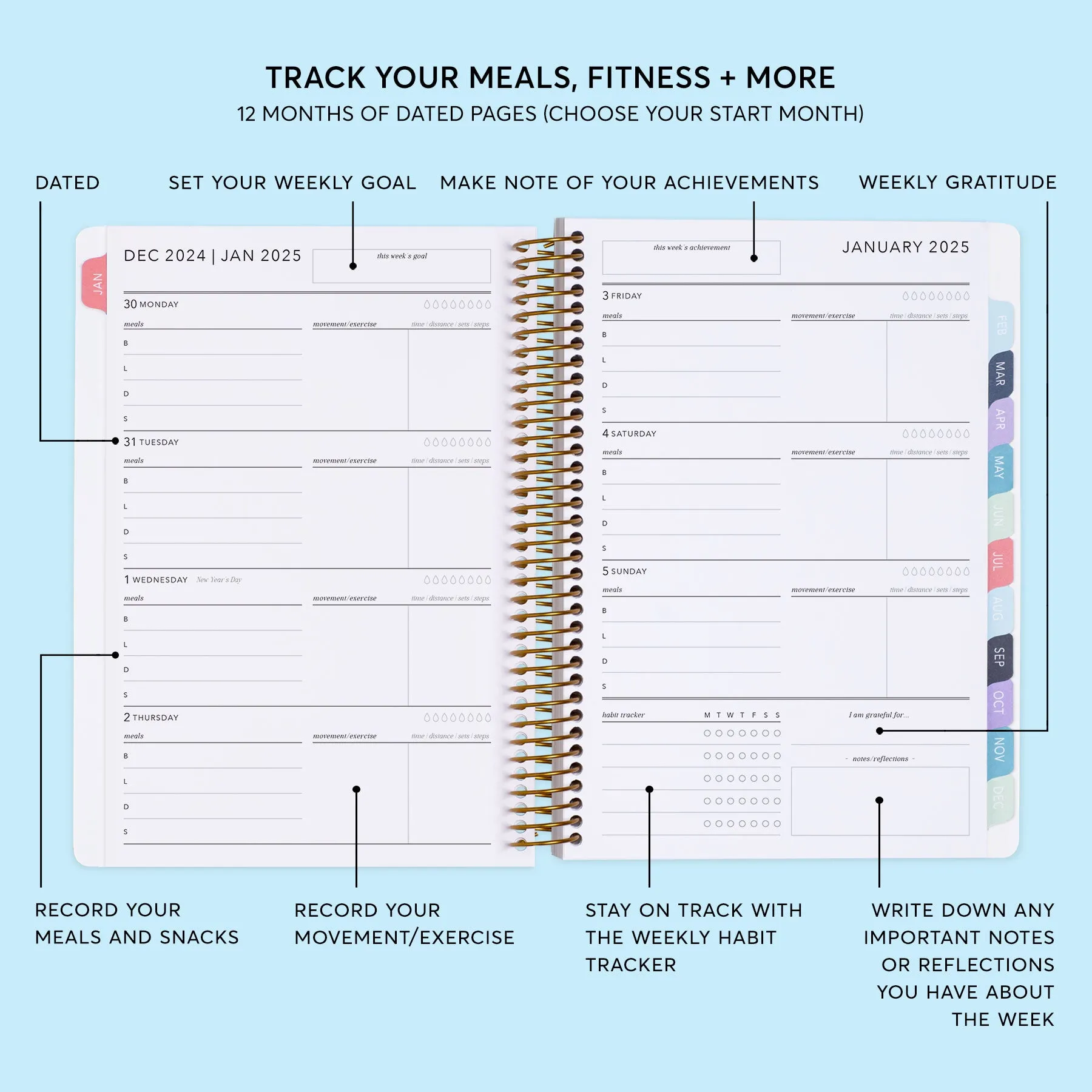 6x9 Fitness Planner - Field Flowers Blue