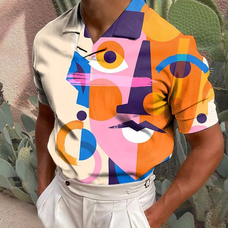 Abstract Rainbow Graphic Polo Shirt for Men - Casual Streetwear Fashion