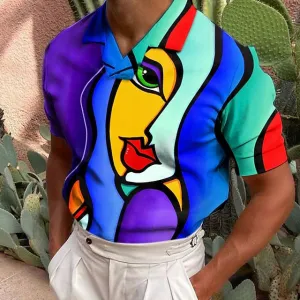 Abstract Rainbow Graphic Polo Shirt for Men - Casual Streetwear Fashion