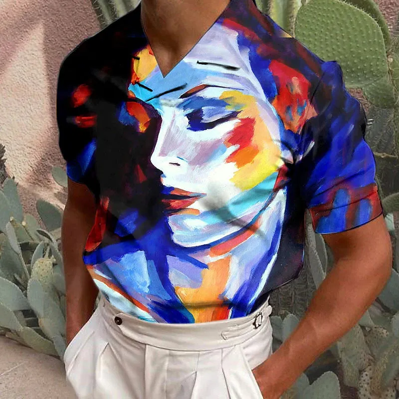 Abstract Rainbow Graphic Polo Shirt for Men - Casual Streetwear Fashion