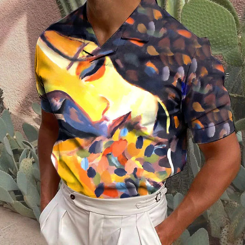 Abstract Rainbow Graphic Polo Shirt for Men - Casual Streetwear Fashion