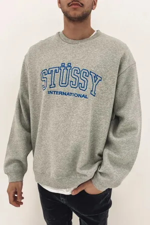 Embroidered College International Crew Grey Marle
