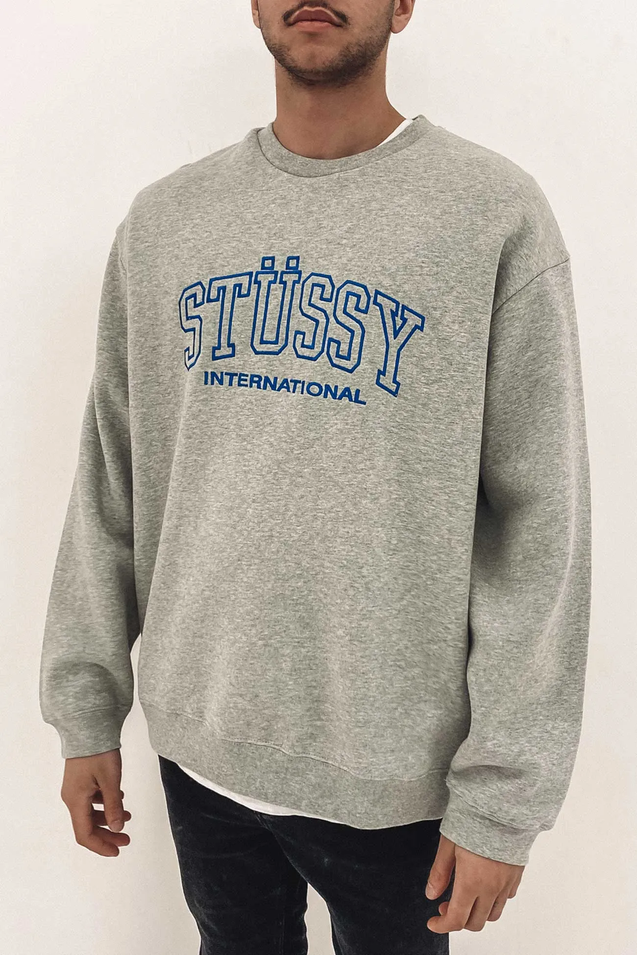 Embroidered College International Crew Grey Marle
