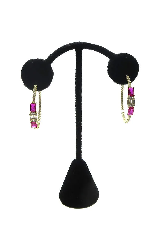 Gold Red Stone Hoops