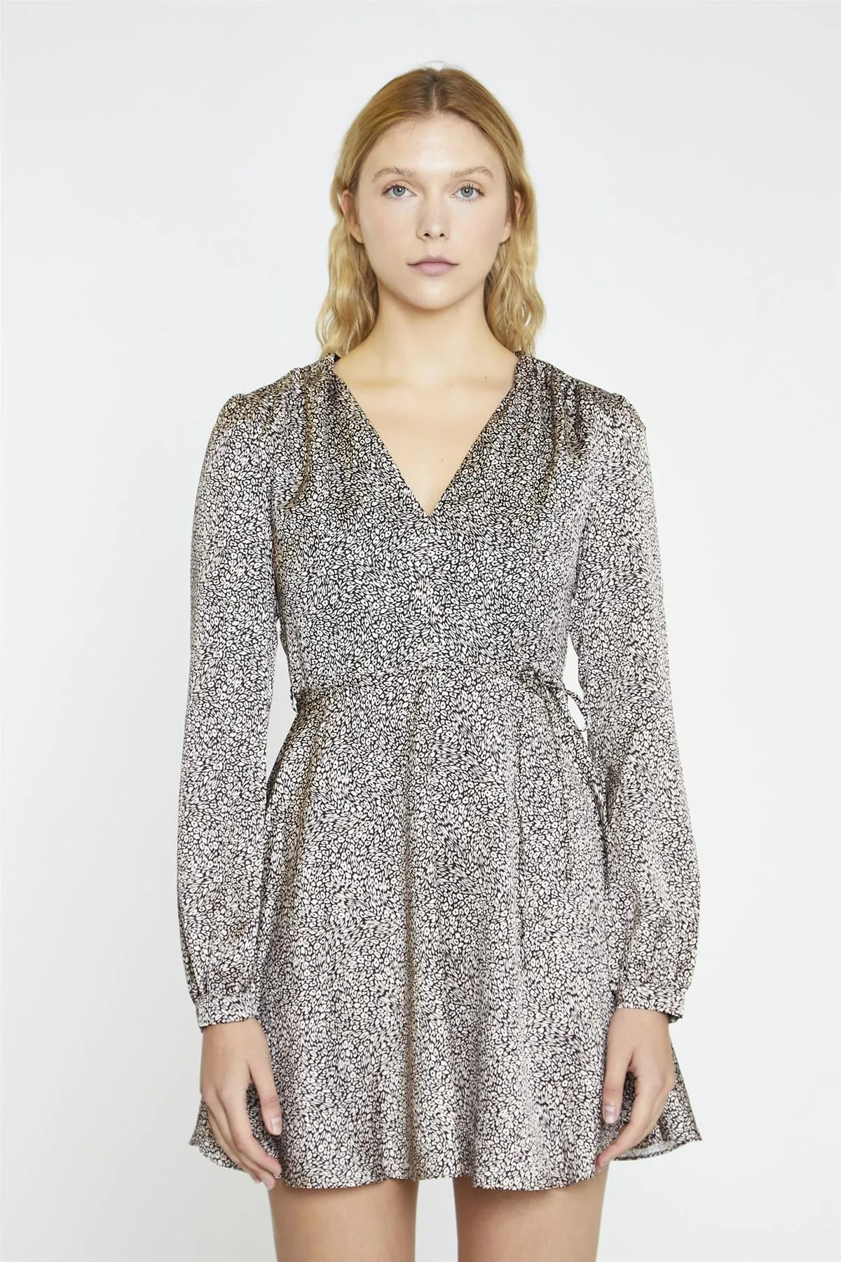 Leopard Swirl V-Neck Mini-Dress