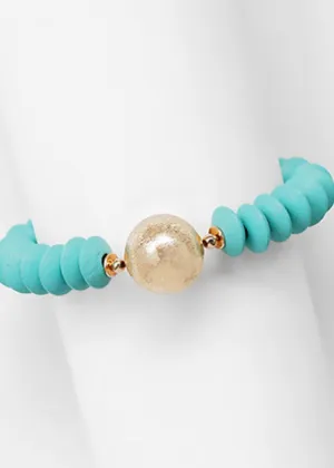 Limbani Wood Bead Bracelet- Turquoise