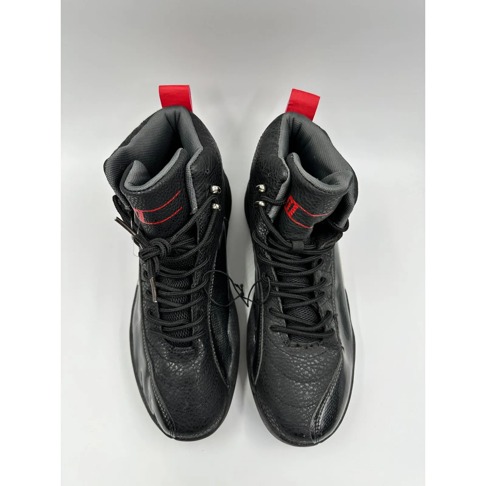 Men's Size 7, High Top Basketball Sneakers, All Black with Red Accents
