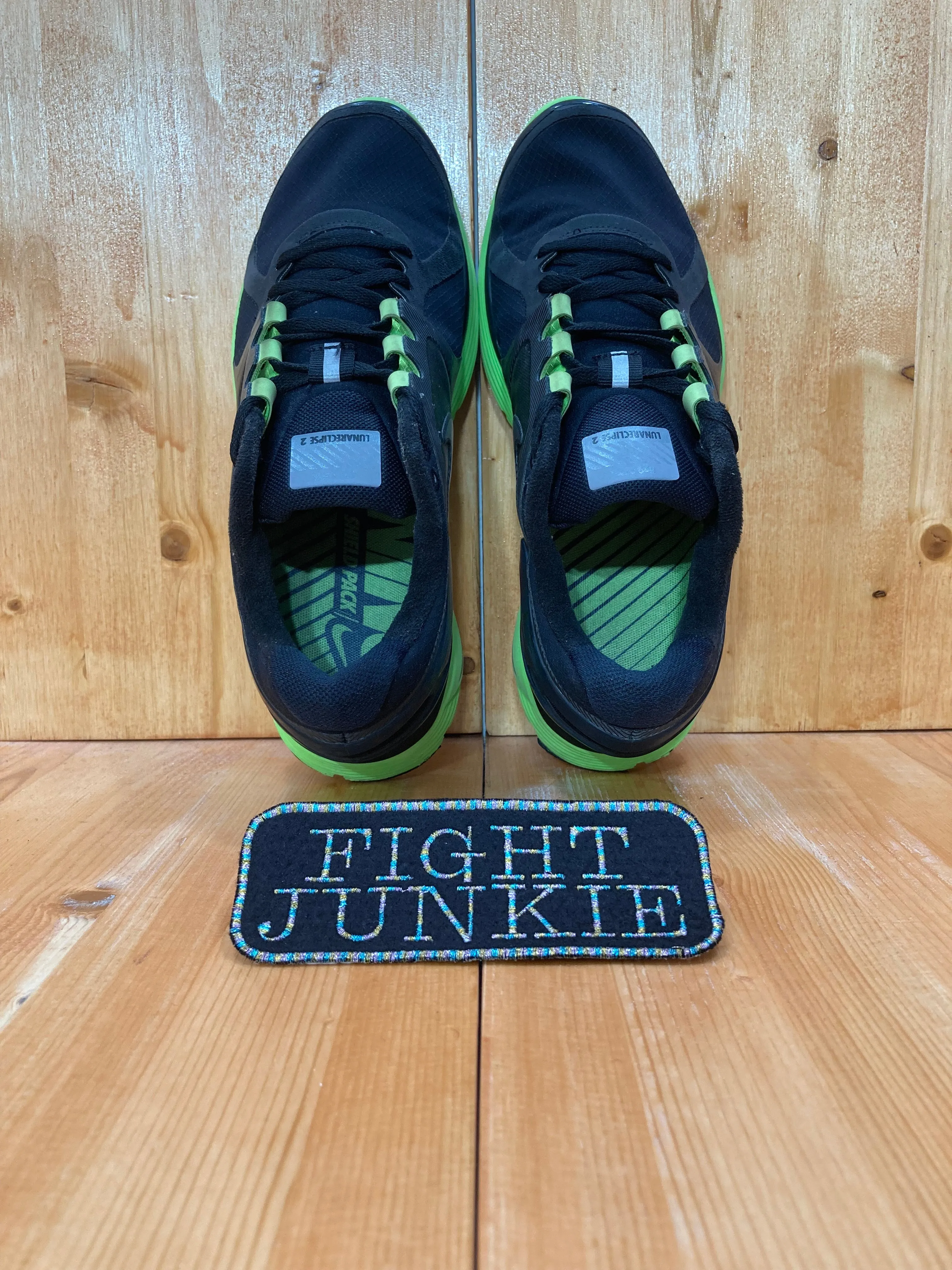 NIKE LUNARECLIPSE  2 SHIELD Mens Size 8 Running Training Shoes Sneakers Black & Green 537918-003