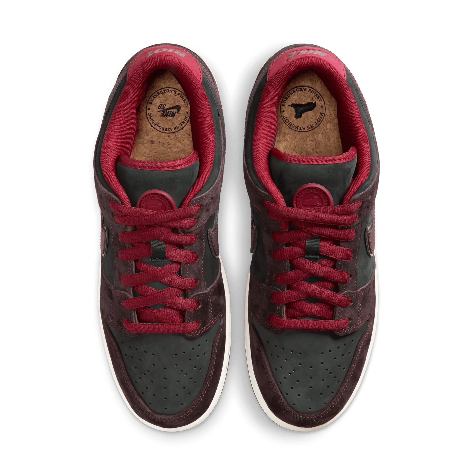 Nike SB x Riot Skate Shop Dunk Low Pro QS Skateboard Shoe - Mahogany/Dark Beetroot-Team Red-Sail