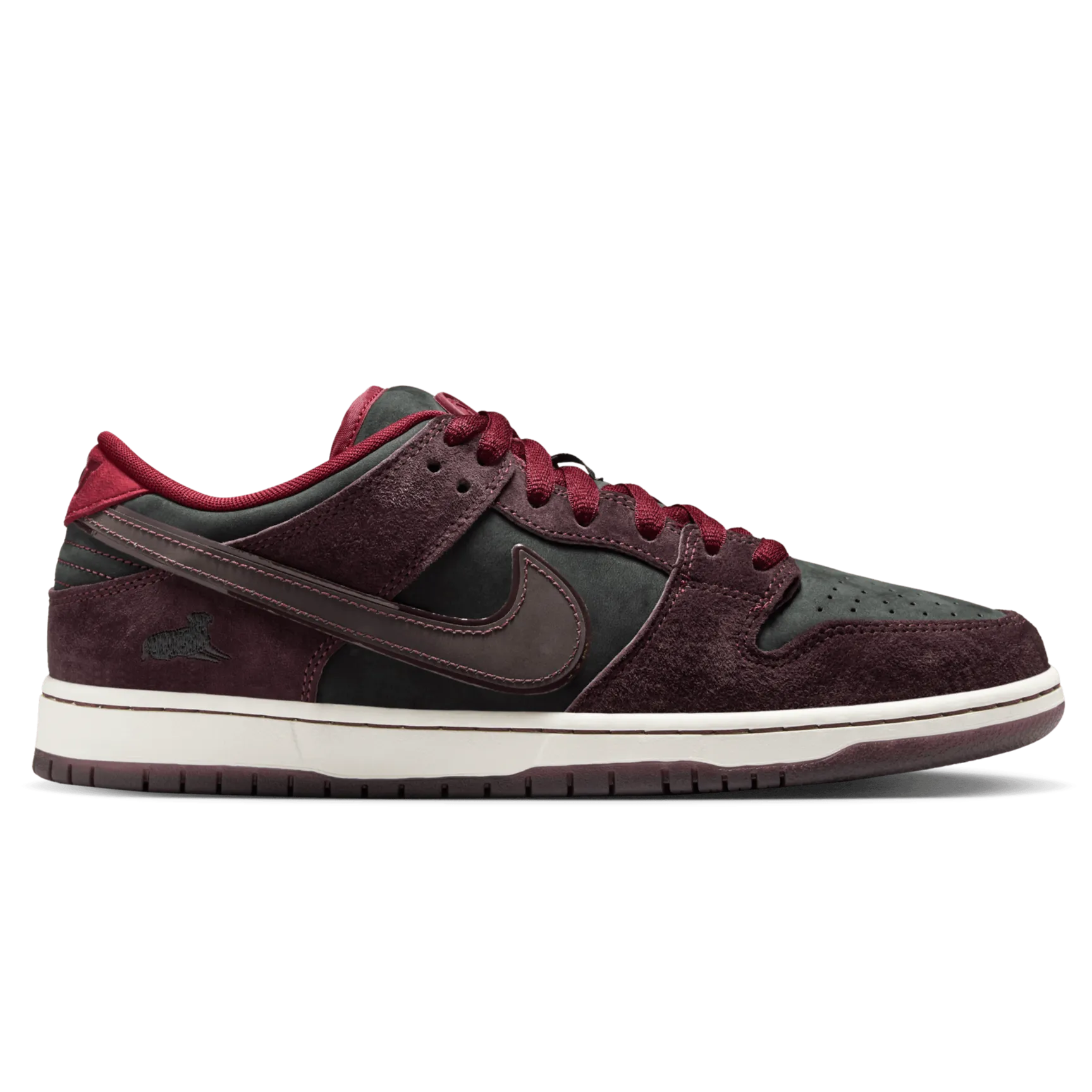 Nike SB x Riot Skate Shop Dunk Low Pro QS Skateboard Shoe - Mahogany/Dark Beetroot-Team Red-Sail