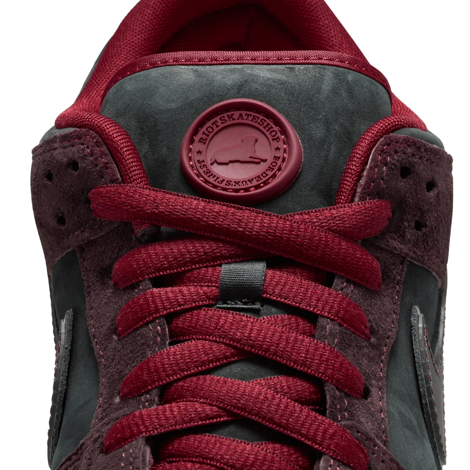 Nike SB x Riot Skate Shop Dunk Low Pro QS Skateboard Shoe - Mahogany/Dark Beetroot-Team Red-Sail