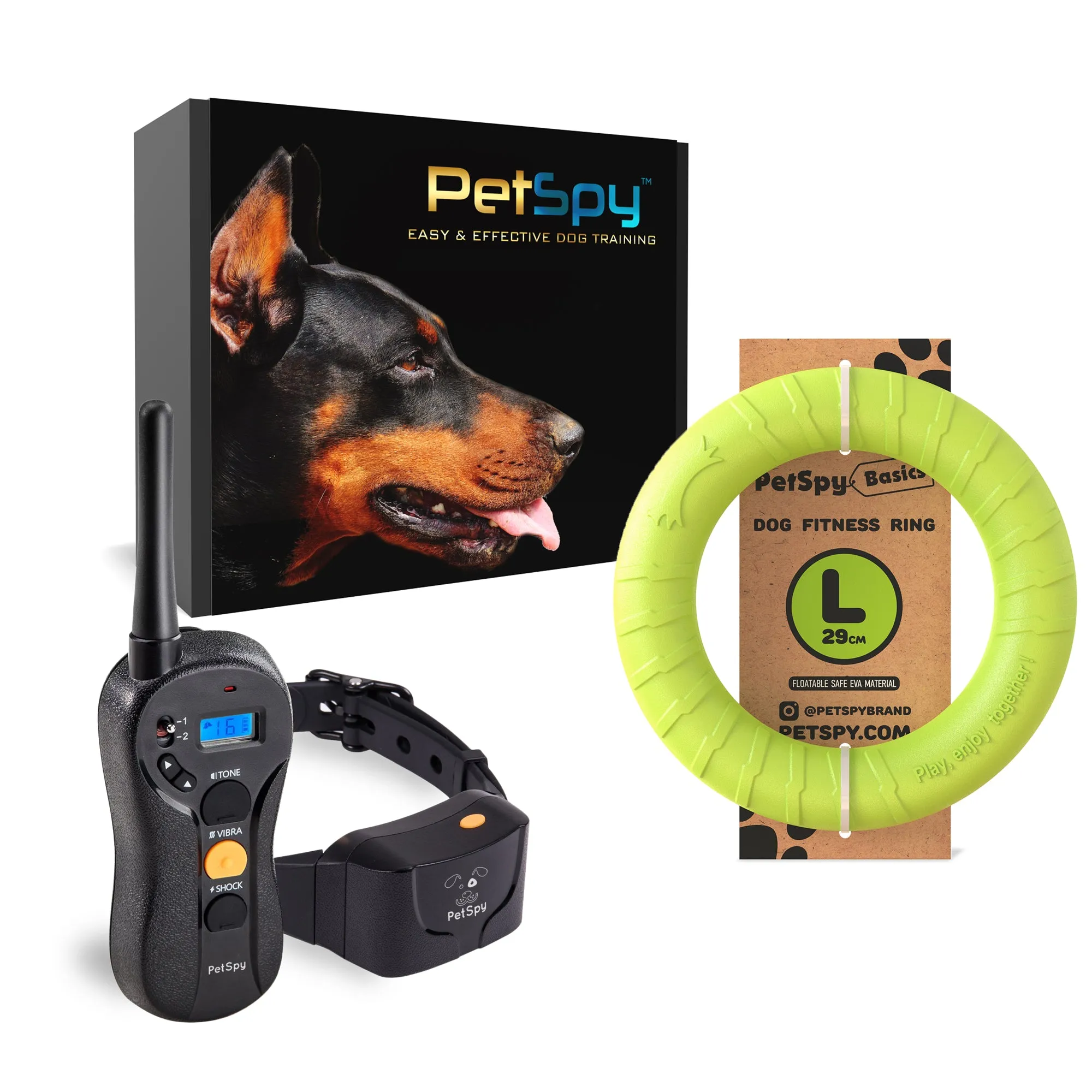 PetSpy P620 Dog Training Shock Collar and Dog Fitness Ring Bundle