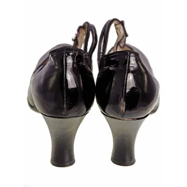 Vintage Black Mary Jane Style Heels Patent Leather Shoes 1920 NIB  EU37 US 6.5N
