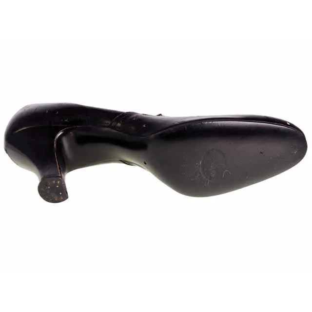 Vintage Black Mary Jane Style Heels Patent Leather Shoes 1920 NIB  EU37 US 6.5N