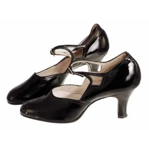 Vintage Black Mary Jane Style Heels Patent Leather Shoes 1920 NIB  EU37 US 6.5N