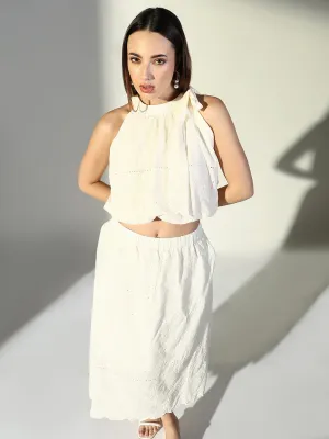 Women Embroidered Cream Co Ords Set