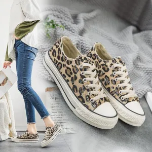 Women’s Lace Up Leopard Print Canvas Sneakers