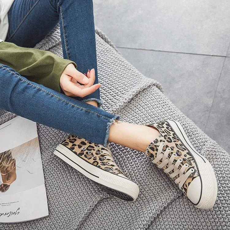 Women’s Lace Up Leopard Print Canvas Sneakers