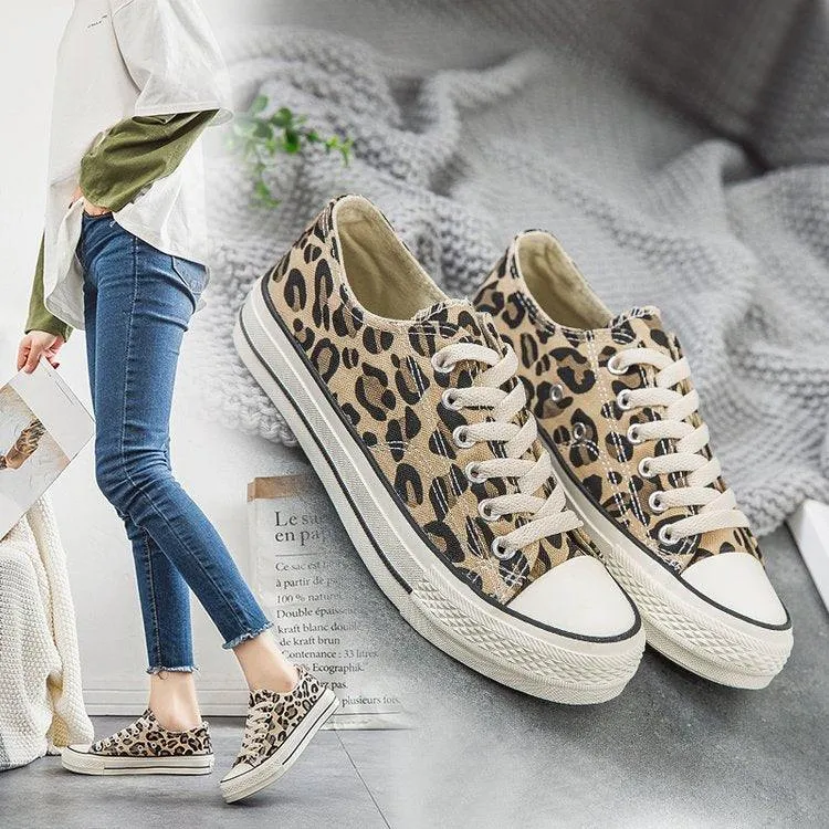 Women’s Lace Up Leopard Print Canvas Sneakers