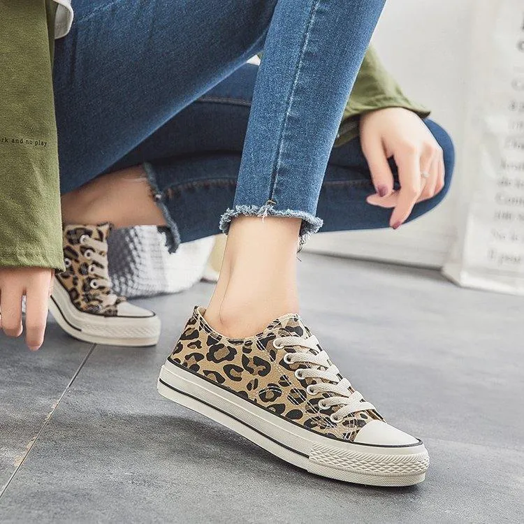 Women’s Lace Up Leopard Print Canvas Sneakers
