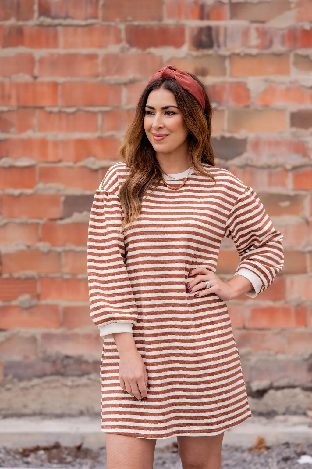 Zig Zag Stripes Long Sleeve Dress