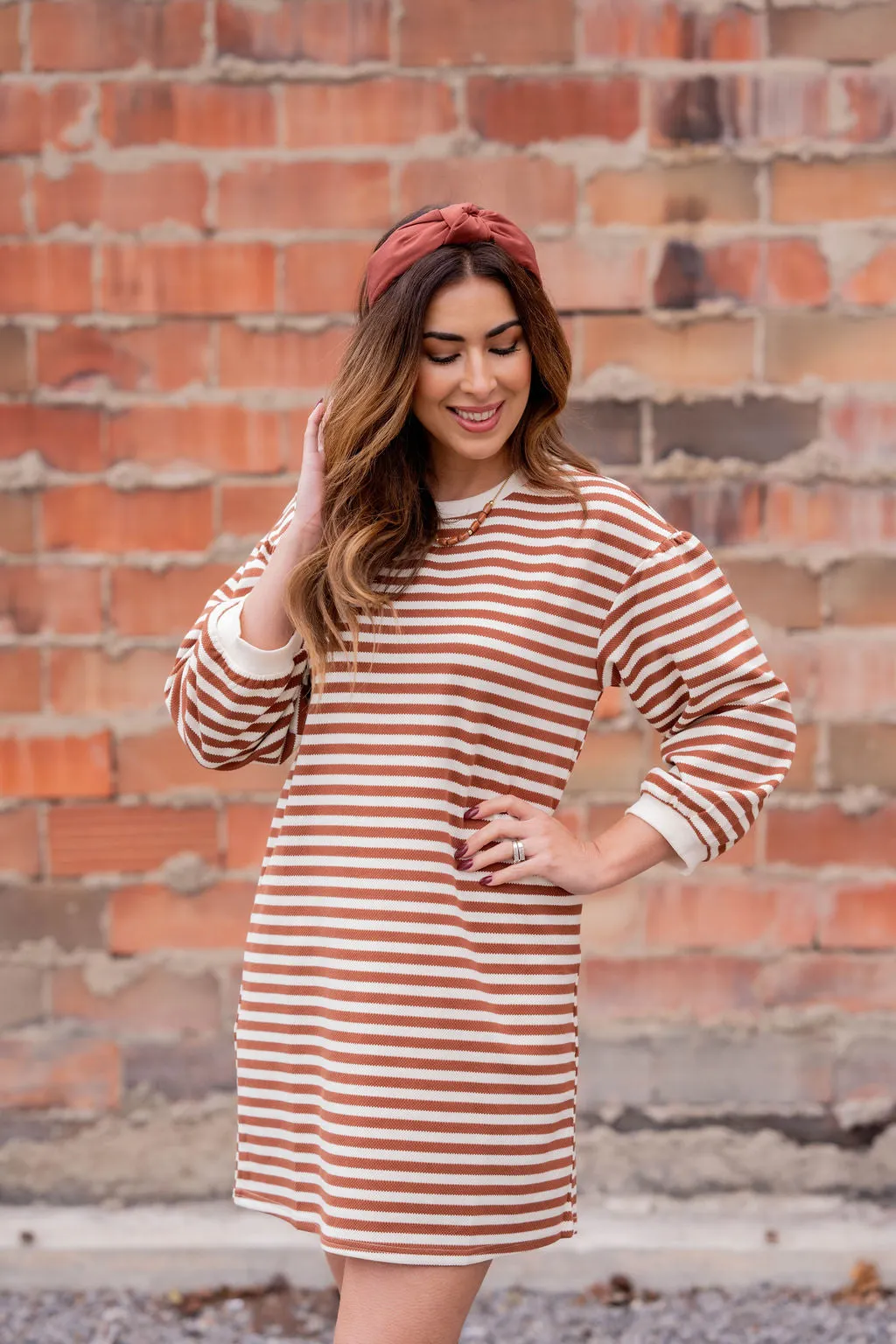 Zig Zag Stripes Long Sleeve Dress